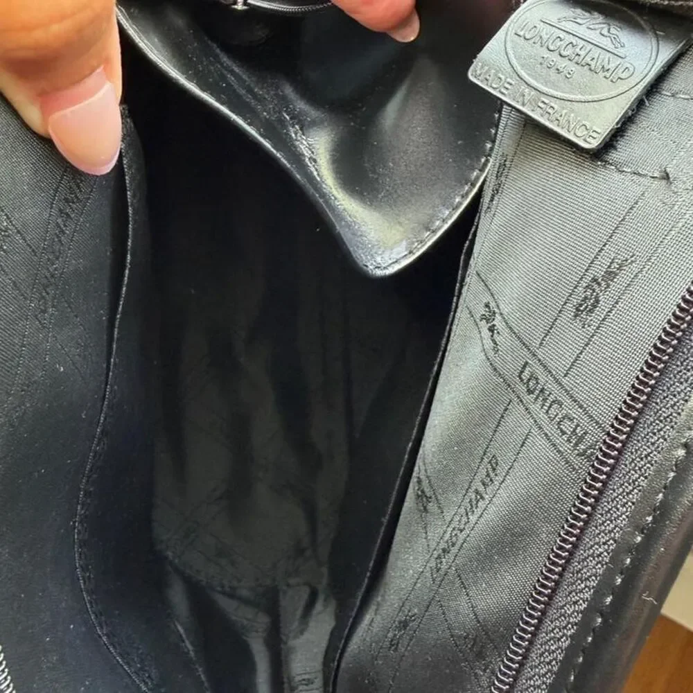 Longchamp Black Leather Crossbody Shoulder Bag